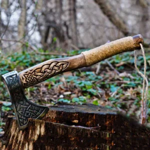 Celtic Wood Carving Handle Viking Axe Battle Axe For Camping