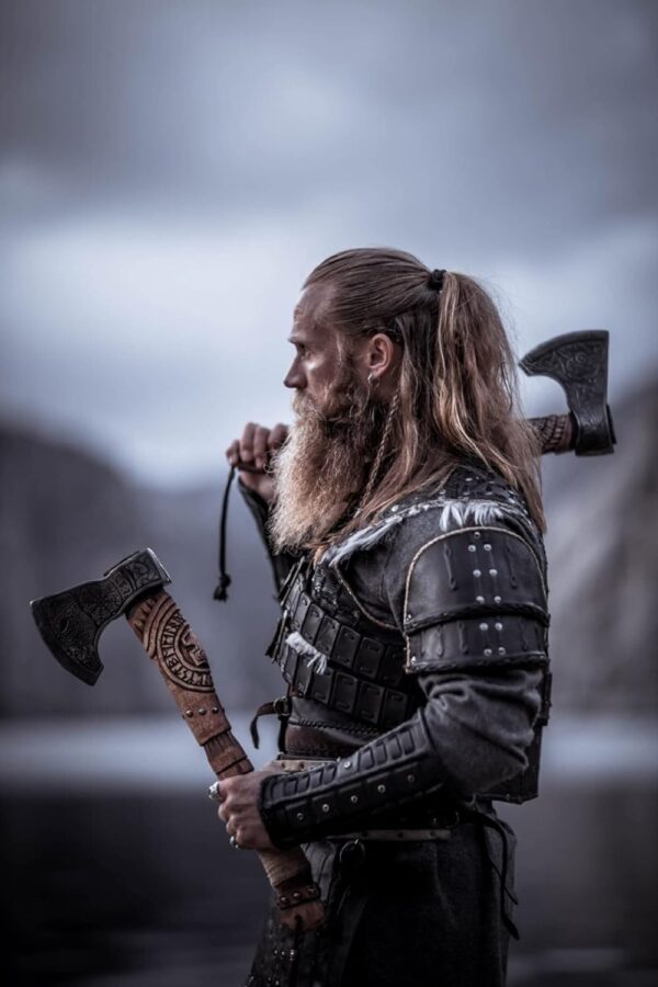 carbon steel viking axe with rose wood gallery 2