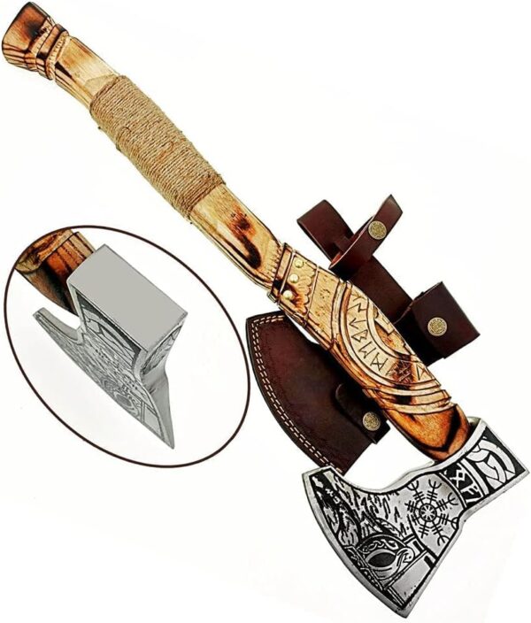 carbon steel viking axe with rose wood prod